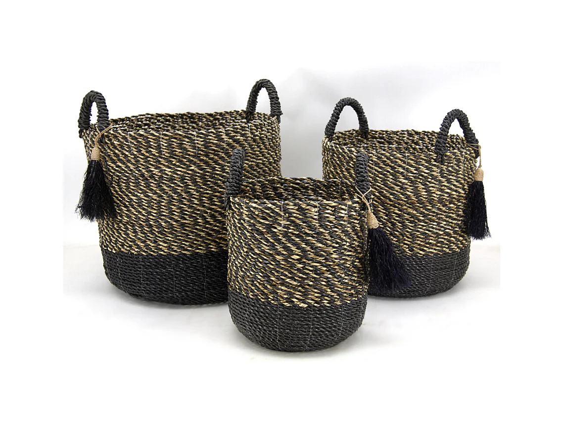 Cache-pots en raphia (Lot de 3) Noir