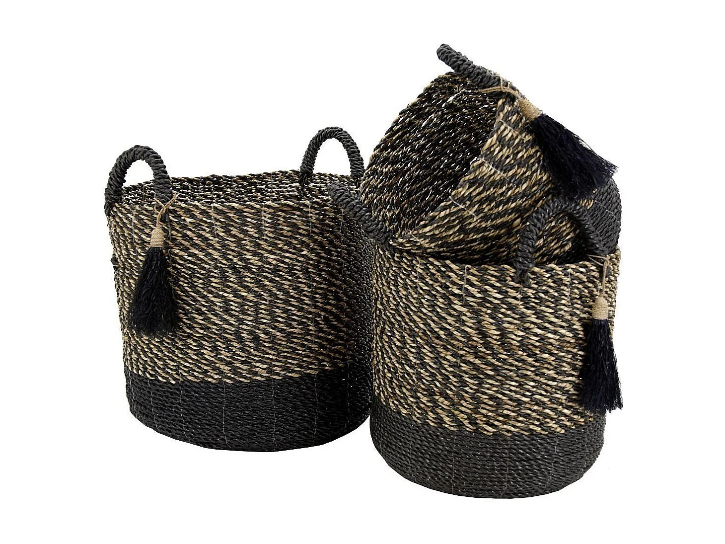 Cache-pots en raphia (Lot de 3) Noir