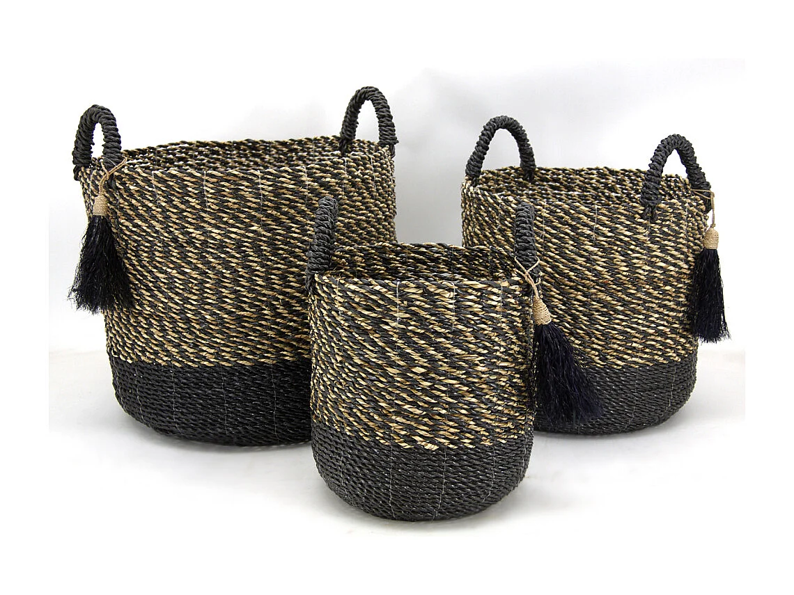 Cache-pots en raphia (Lot de 3) Noir