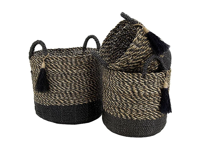 Cache-pots en raphia (Lot de 3) Noir