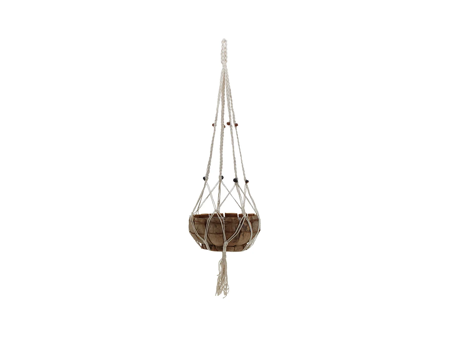 Macramé suspendu en jute blanche – 2 niveaux décoratifs sans corbeilles