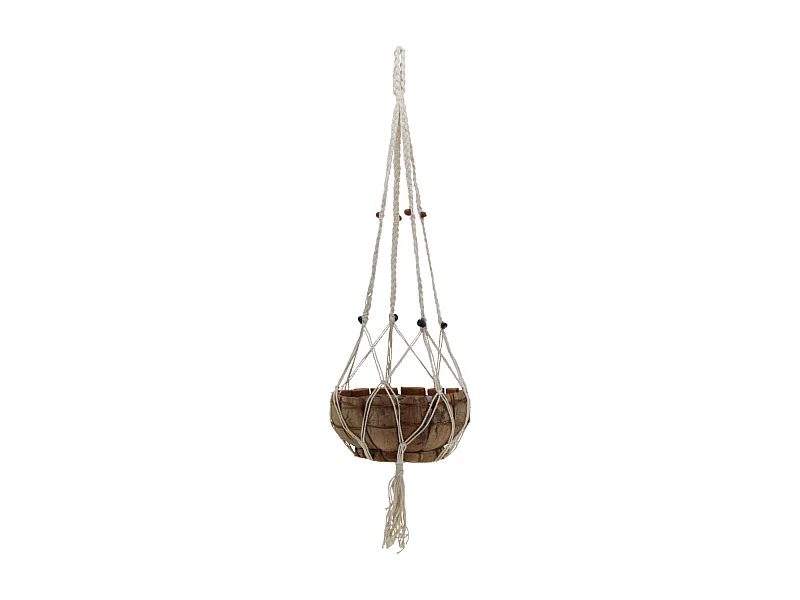 Macramé suspendu en jute blanche – 2 niveaux décoratifs sans corbeilles