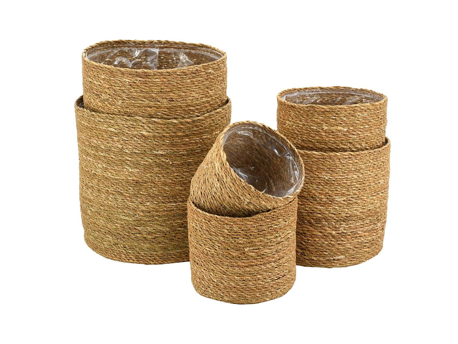 Cache-pots ronds en jonc naturel (Lot de 6)