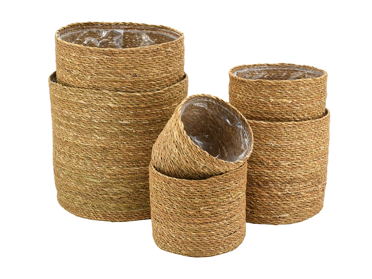 Cache-pots ronds en jonc naturel (Lot de 6)