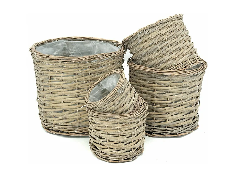 Cache pot rond en osier gris (Lot de 5)
