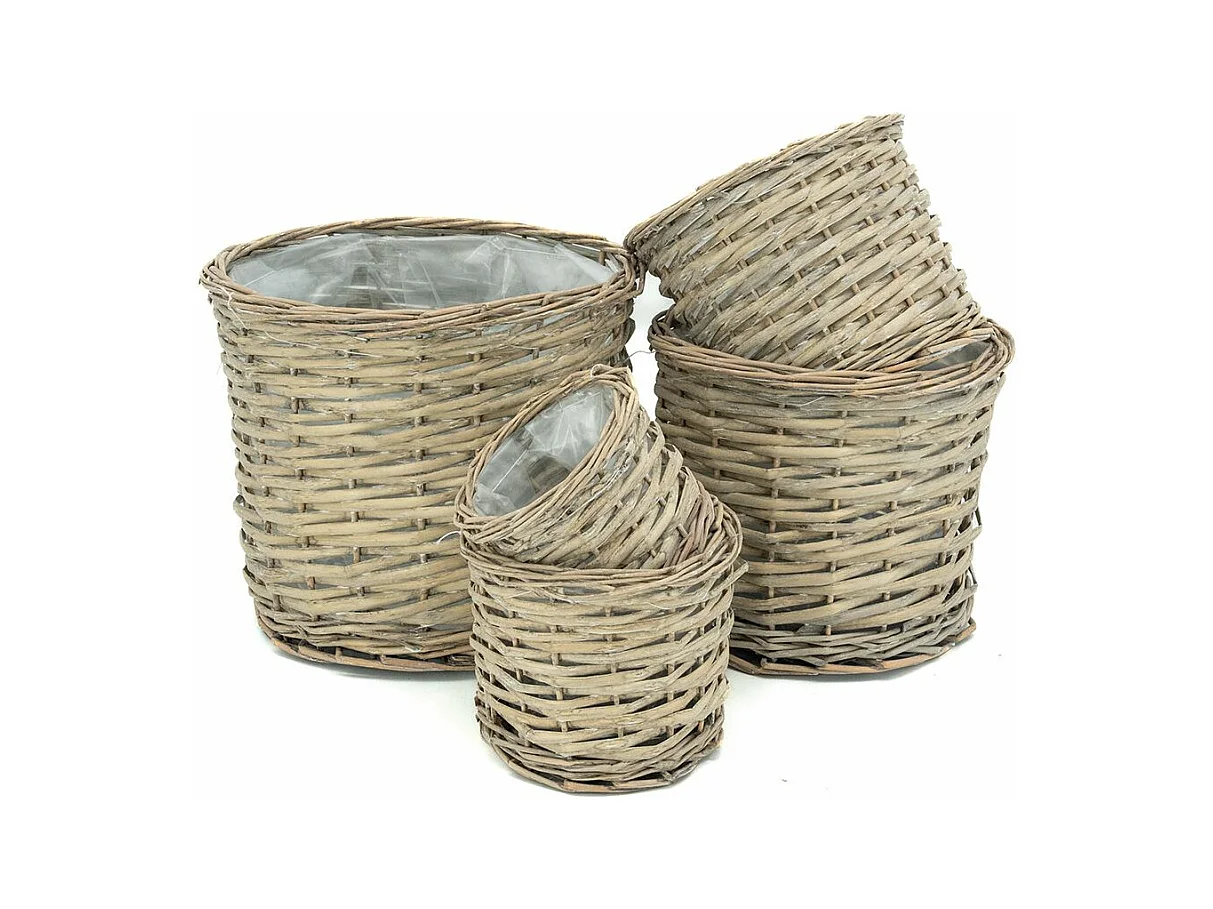 Cache pot rond en osier gris (Lot de 5)