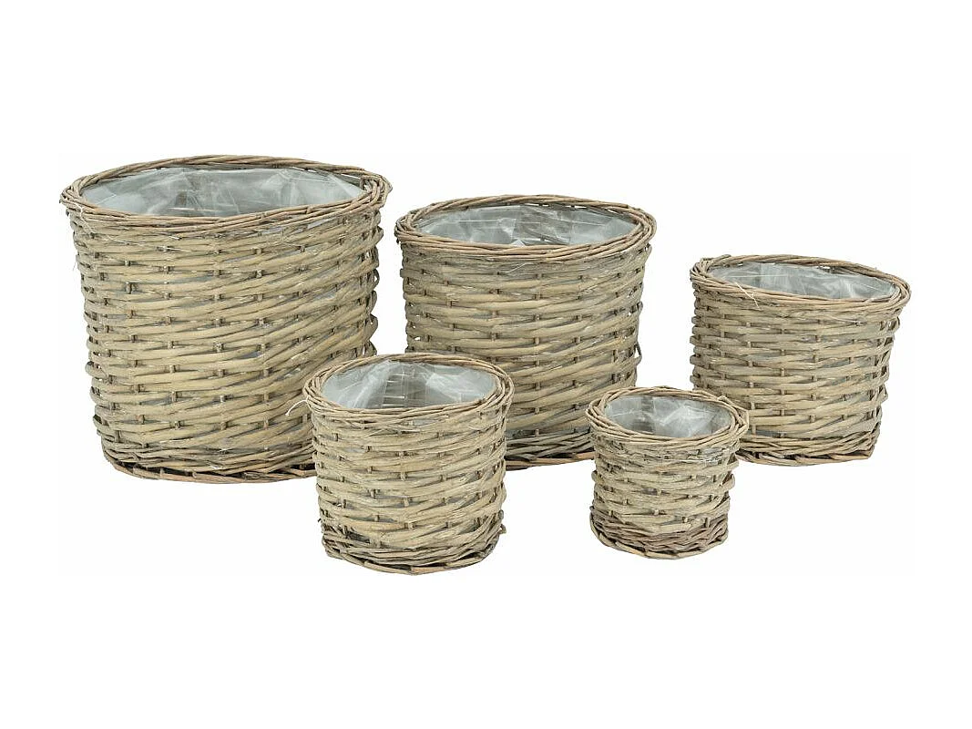 Cache pot rond en osier gris (Lot de 5)