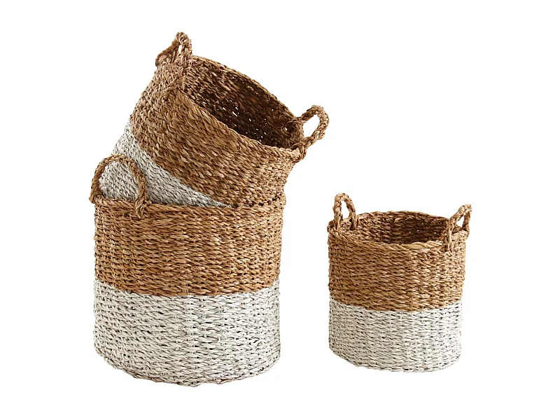Cache-pots en jonc de mer naturel et blanc (lot de 3)