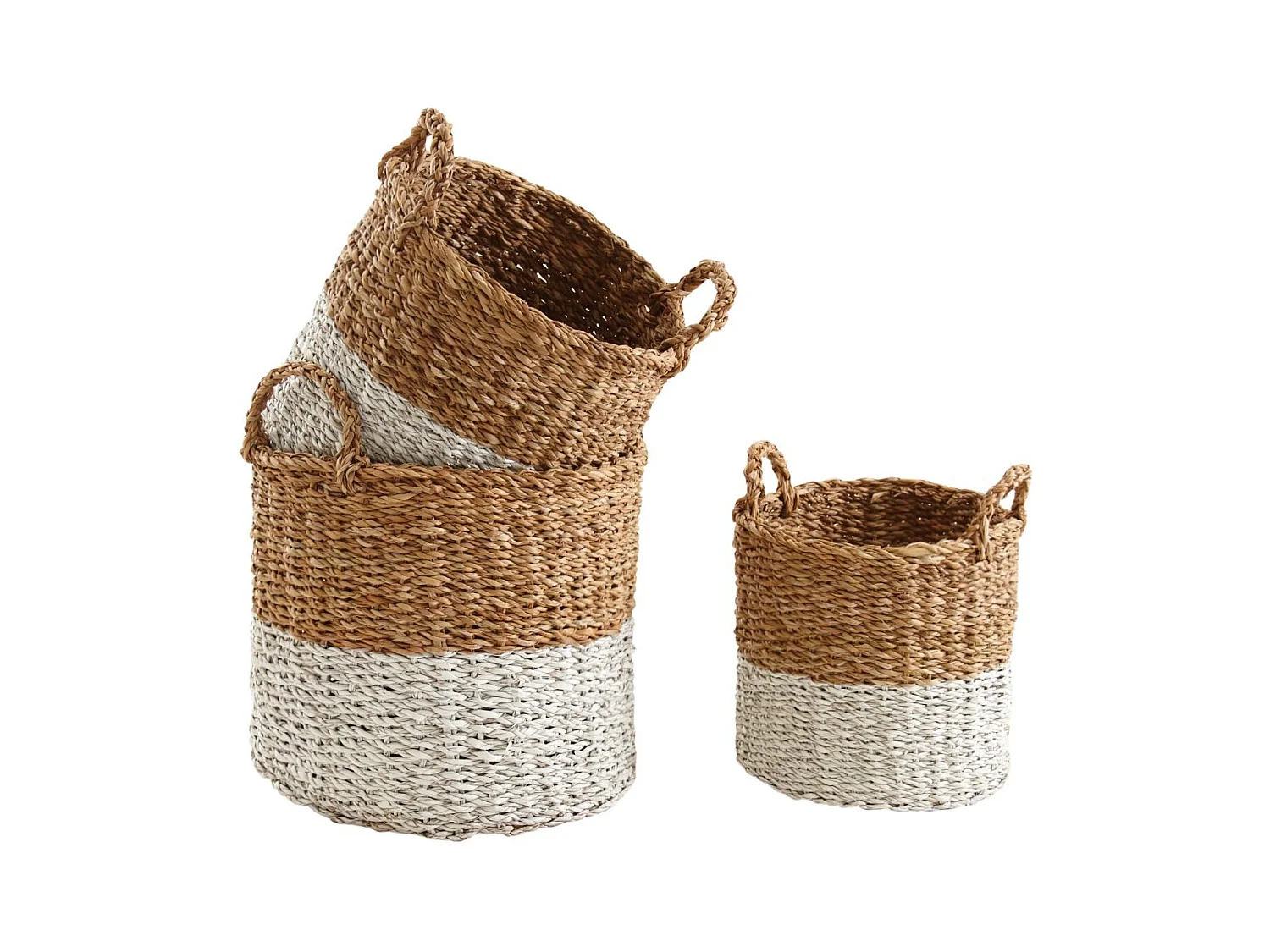 Cache-pots en jonc de mer naturel et blanc (lot de 3)
