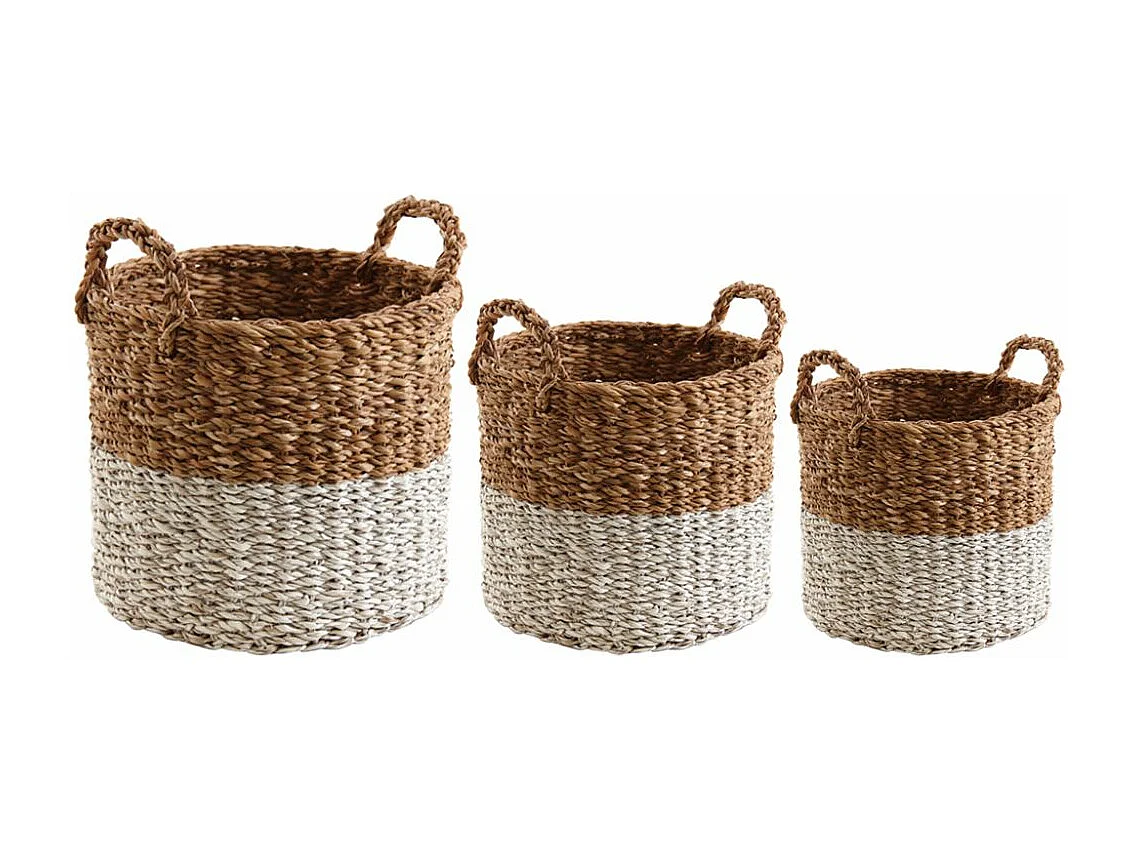 Cache-pots en jonc de mer naturel et blanc (lot de 3)