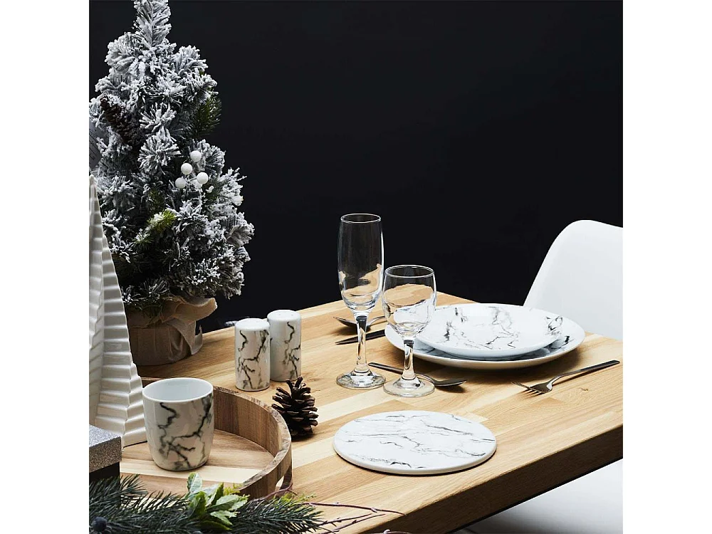 Service de table 12 assiettes en porcelaine motif marbre blanc Marble