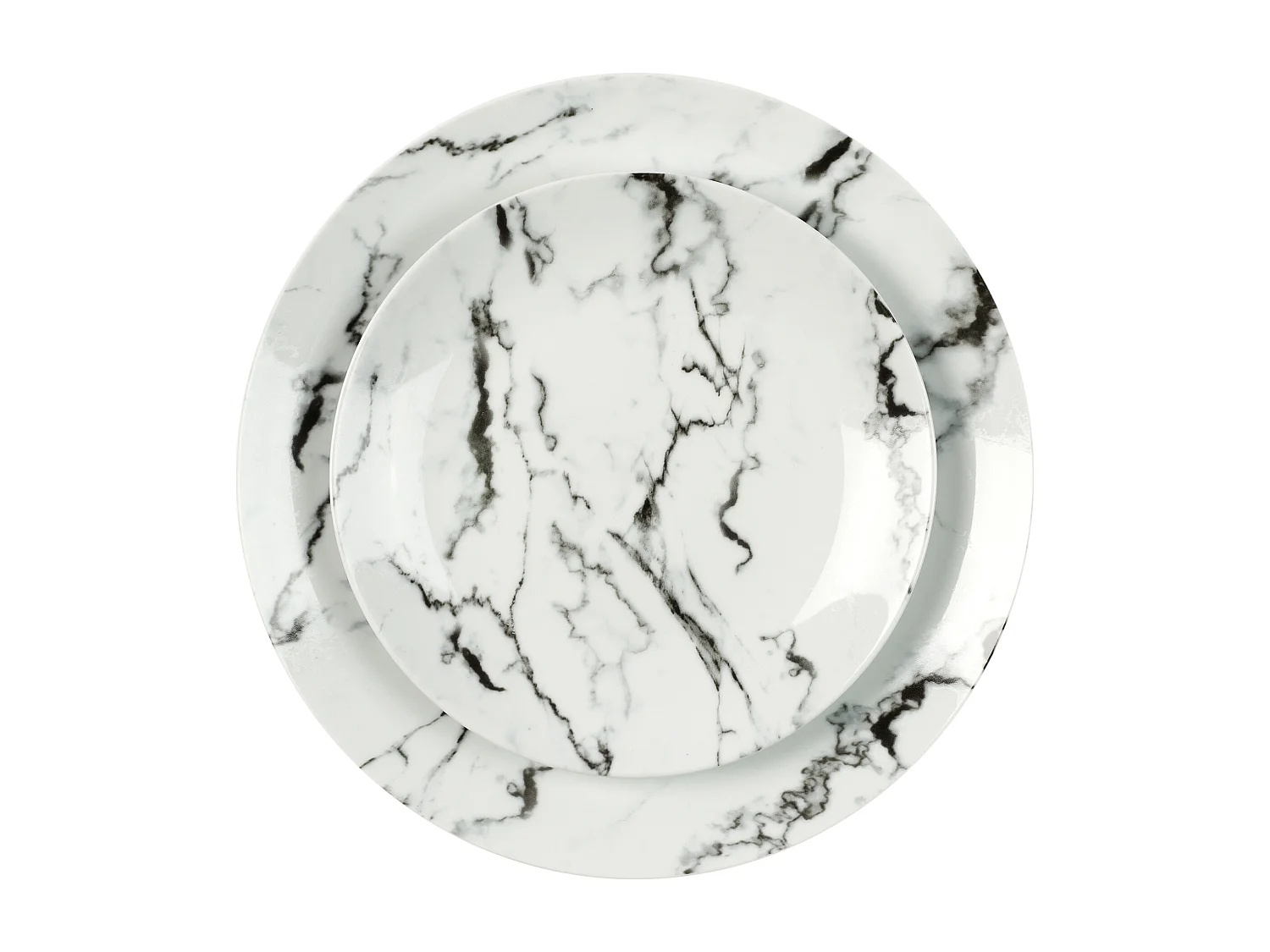 Service de table 12 assiettes en porcelaine motif marbre blanc Marble