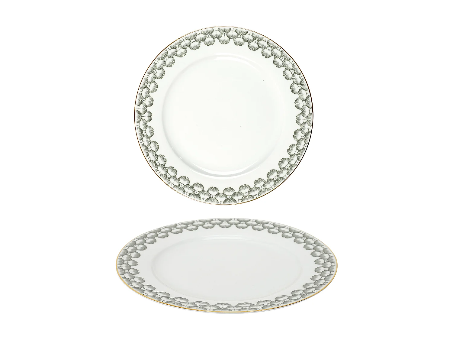 Service 12 Pieces Porcelaine Ginko Blanc, Noir, Or