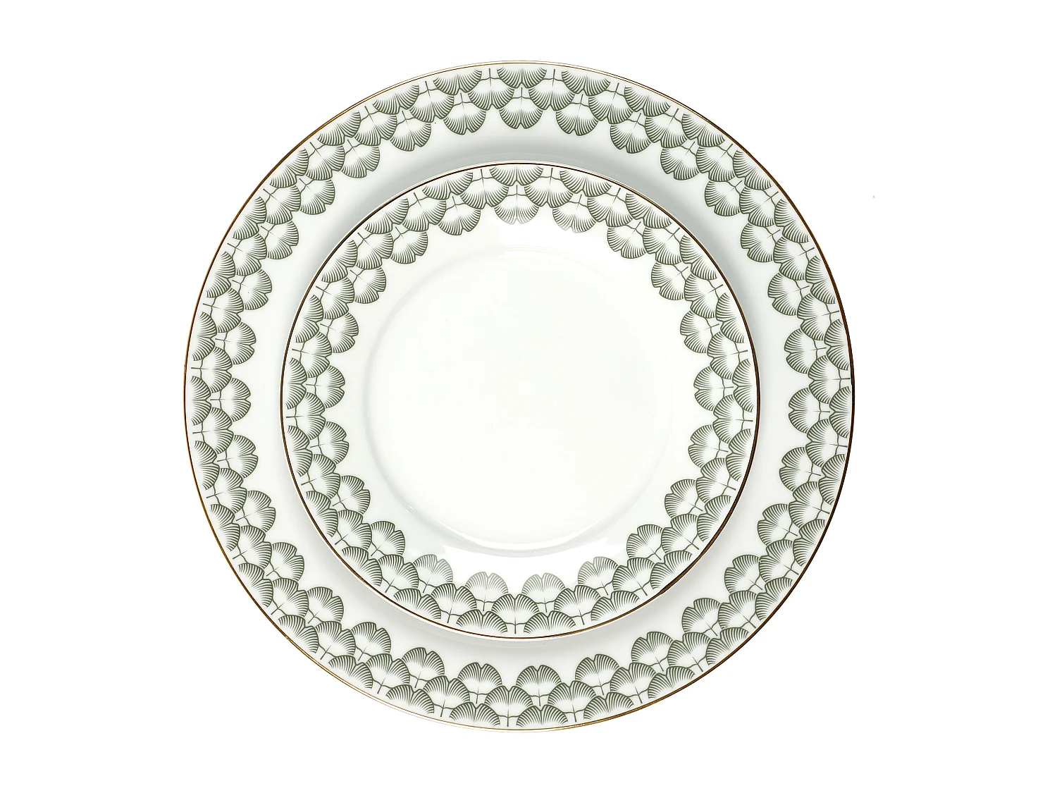Service 12 Pieces Porcelaine Ginko Blanc, Noir, Or
