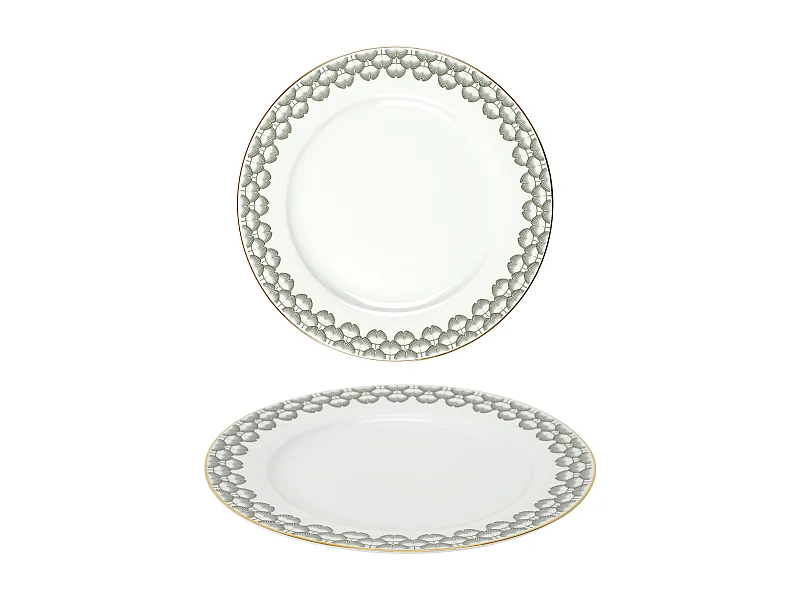 Service 12 Pieces Porcelaine Ginko Blanc, Noir, Or