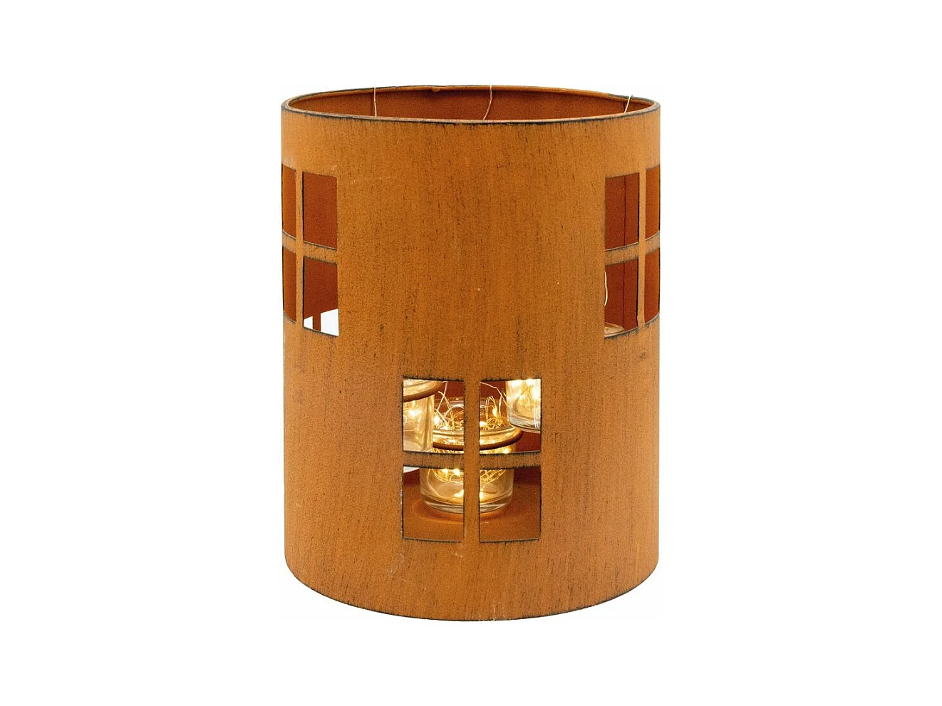 Photophore de jardin en métal rouillé