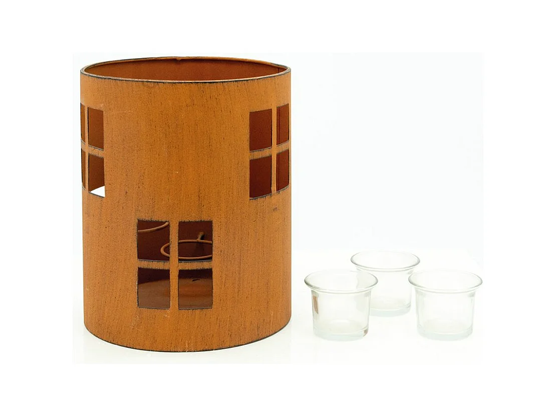 Photophore de jardin en métal rouillé