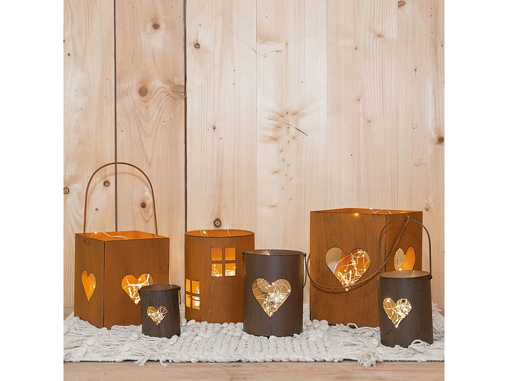 Photophore de jardin en métal rouillé