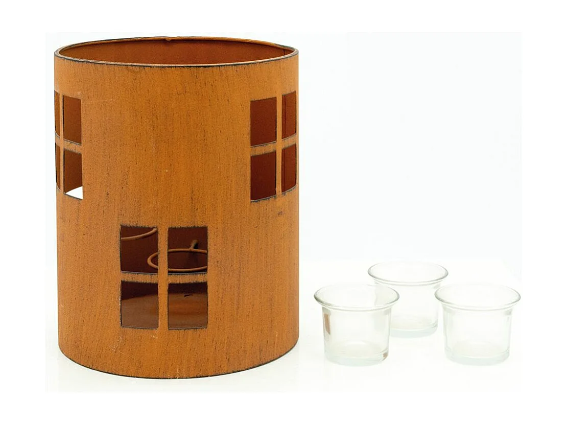 Photophore de jardin en métal rouillé