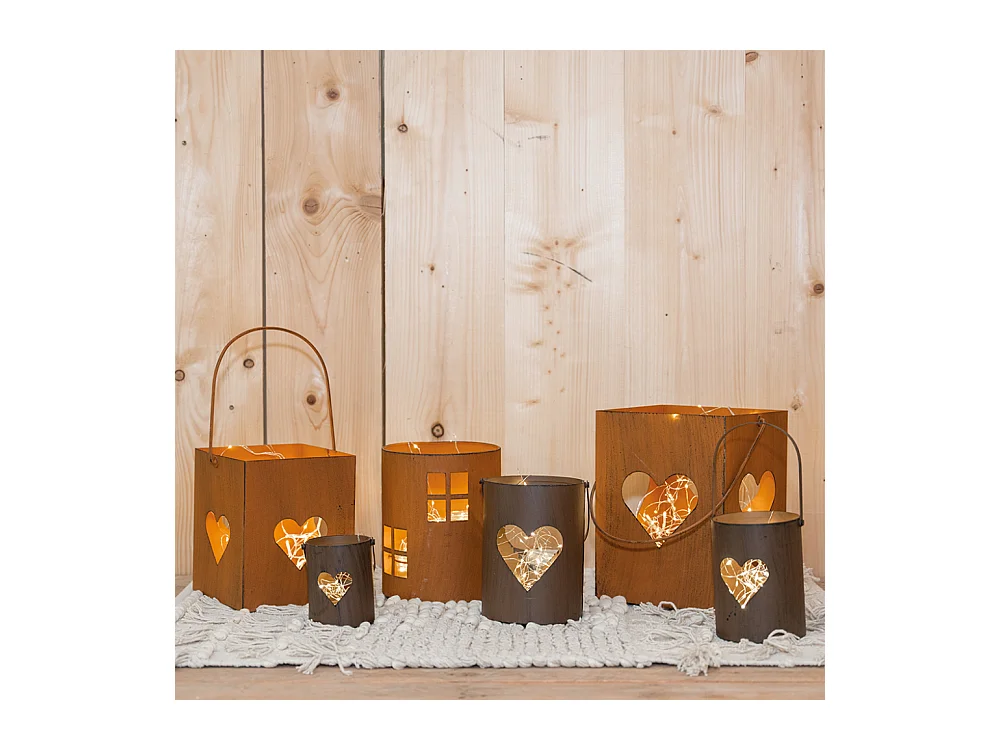 Photophore de jardin en métal rouillé (Lot de 2)