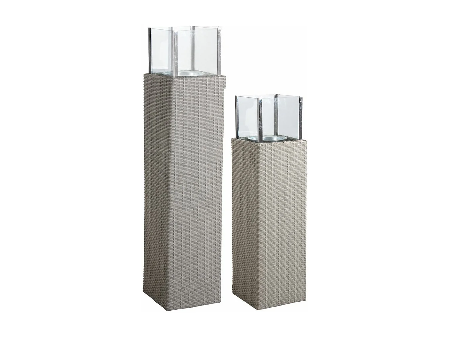 Photophore d'extérieur gris en résine et verre Hauteur 139 cm