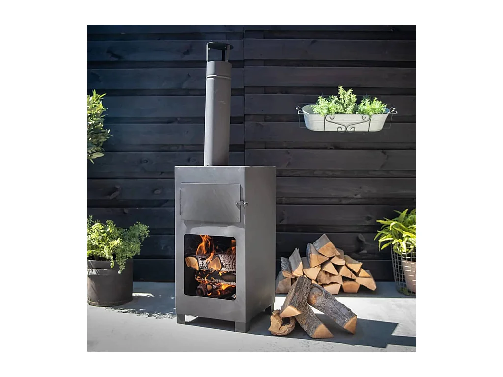 Poêle de terrasse avec four à pizza Noir