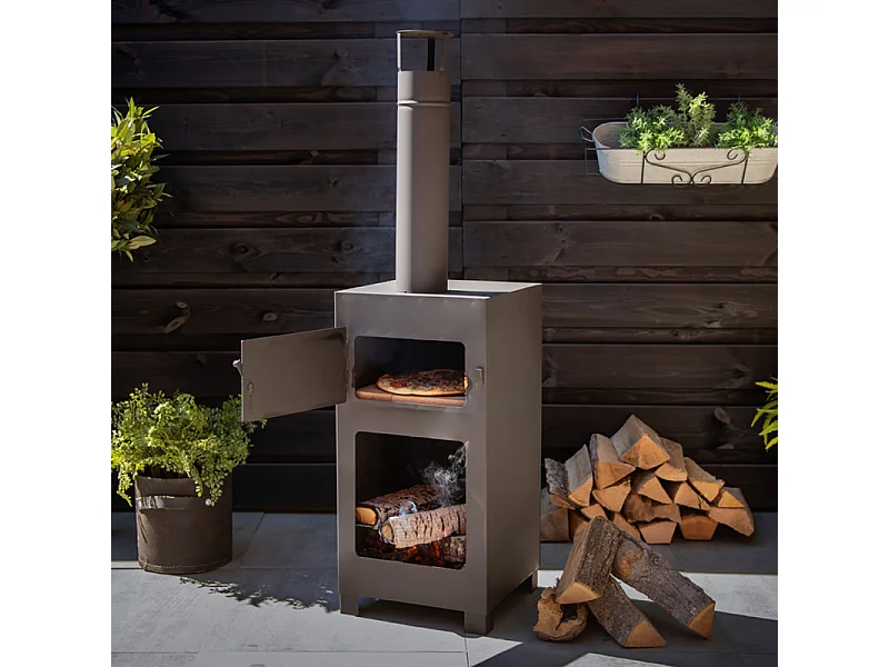 Poêle de terrasse avec four à pizza Noir