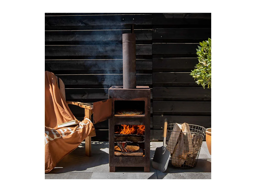 Poêle de terrasse avec four à pizza Rouille