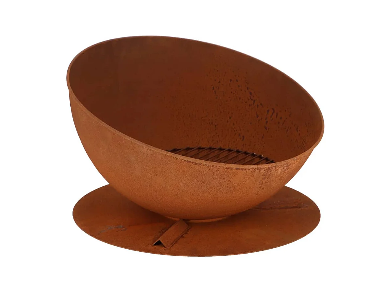 Bol de feu incliné sur disque Rouille