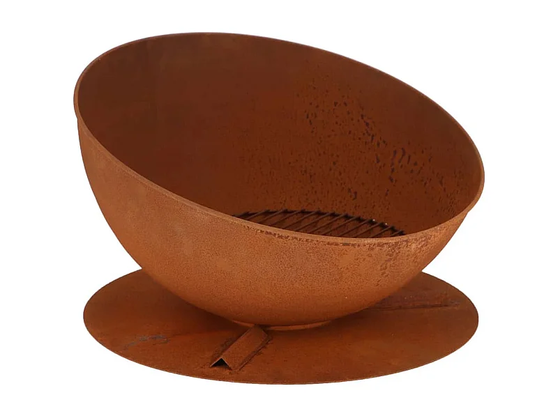 Bol de feu incliné sur disque Rouille