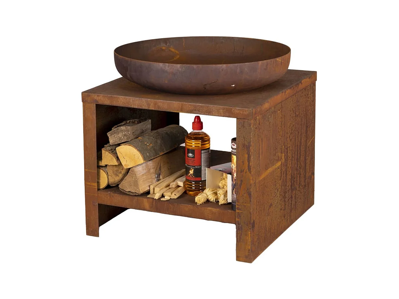 Braciere con Spazio per Deposito Legna 62 cm Ruggine