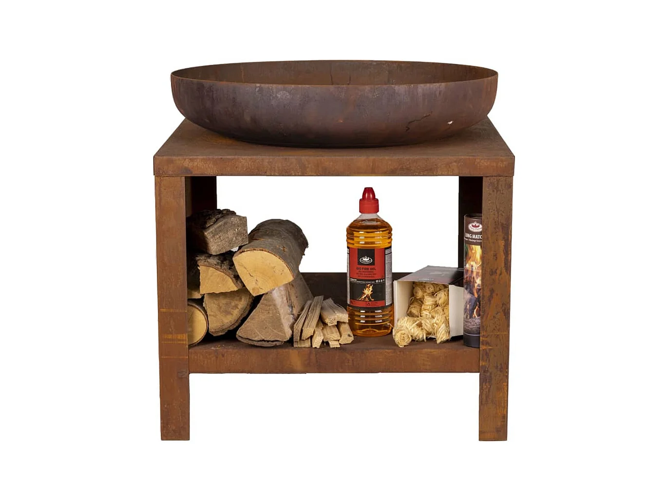 Braciere con Spazio per Deposito Legna 62 cm Ruggine