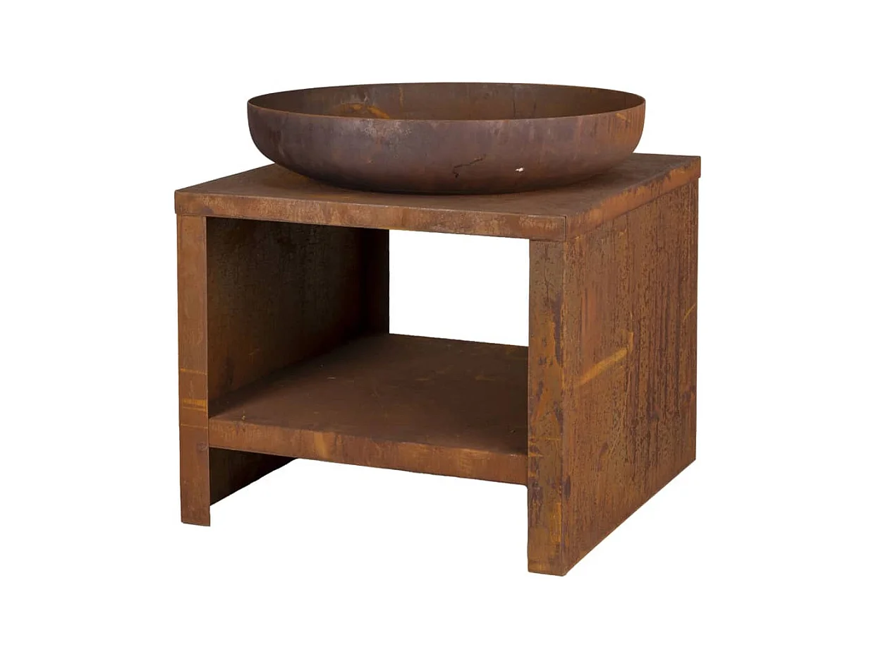 Vuurschaal met houtopslag 62 cm roestkleurig
