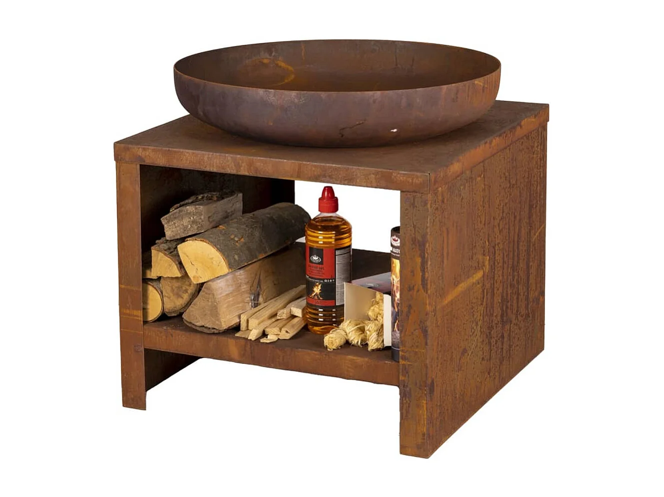 Bol à feu avec rangement en bois 62 cm Rouille