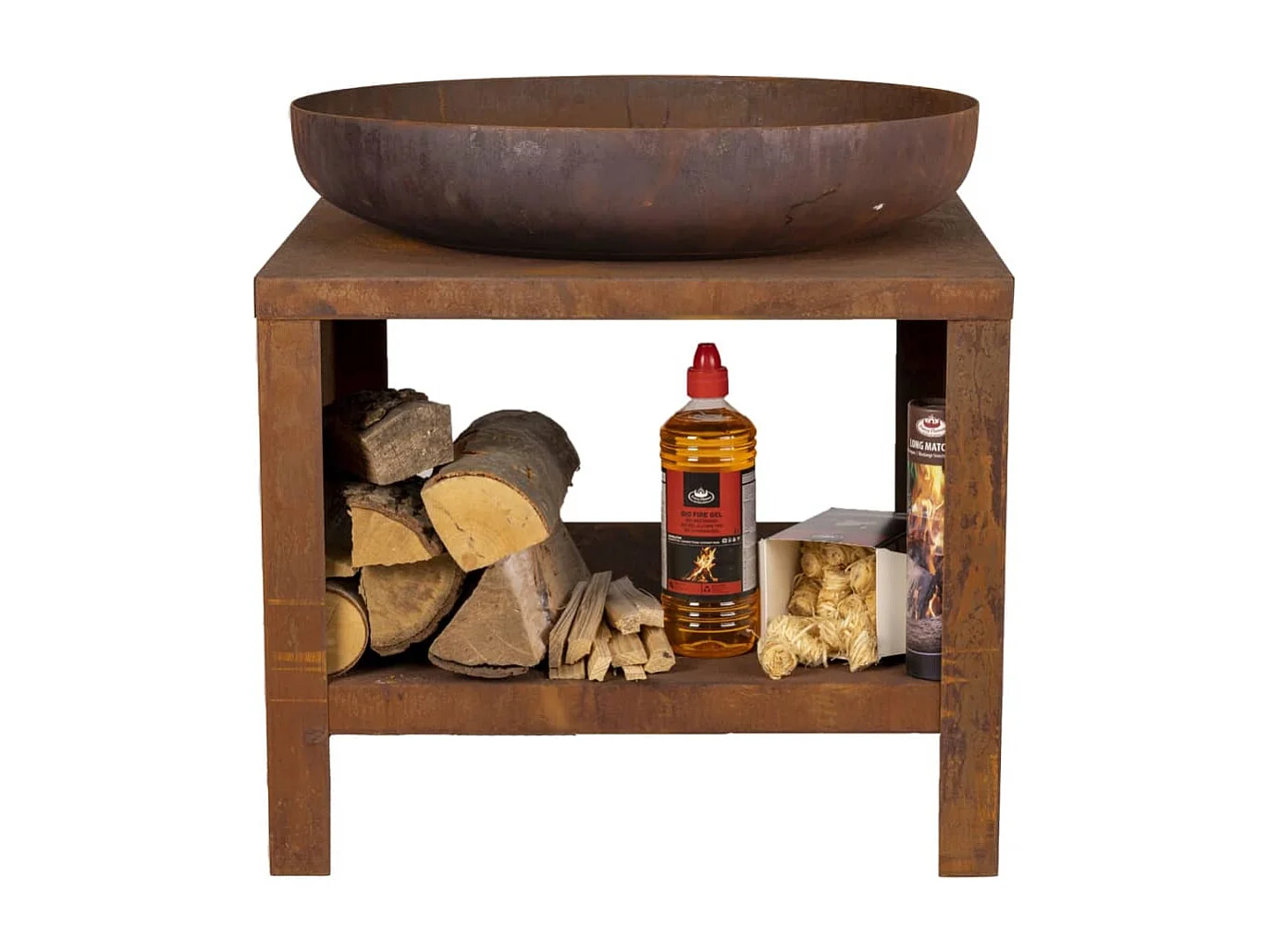 Bol à feu avec rangement en bois 62 cm Rouille