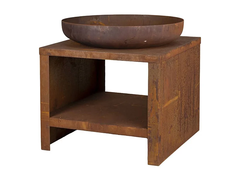 Bol à feu avec rangement en bois 62 cm Rouille