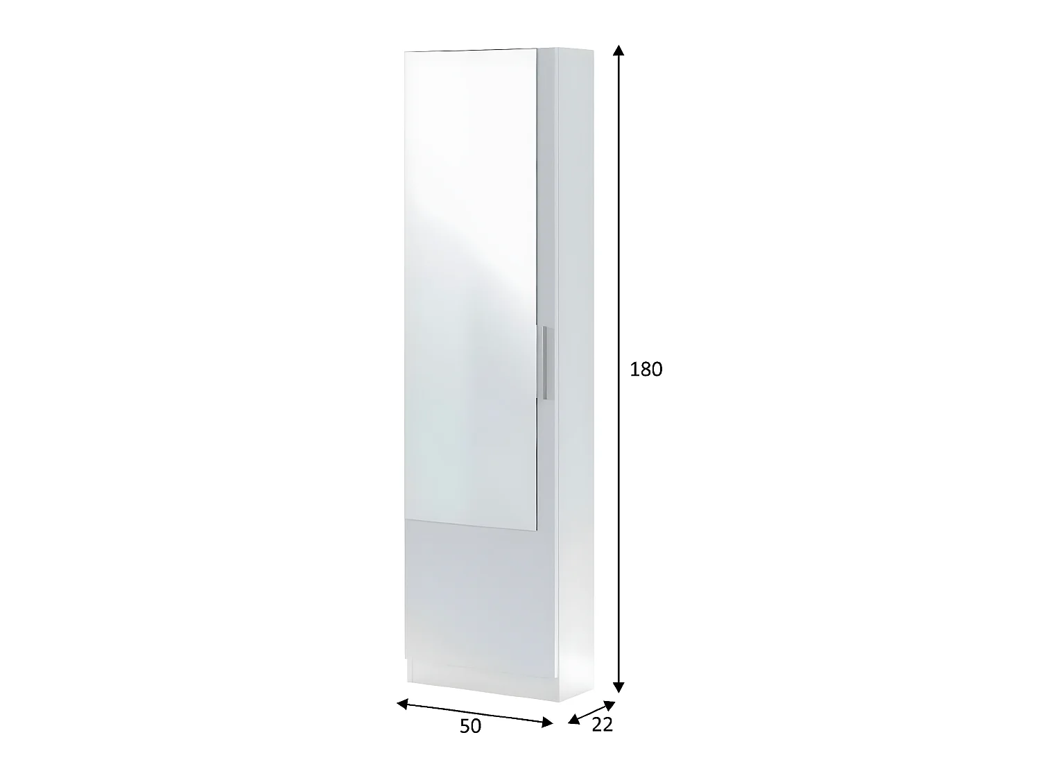 Armoire à chaussures en panneaux de particules mélaminé avec miroir - Longueur 50 x Profondeur 22 x Hauteur 180 cm