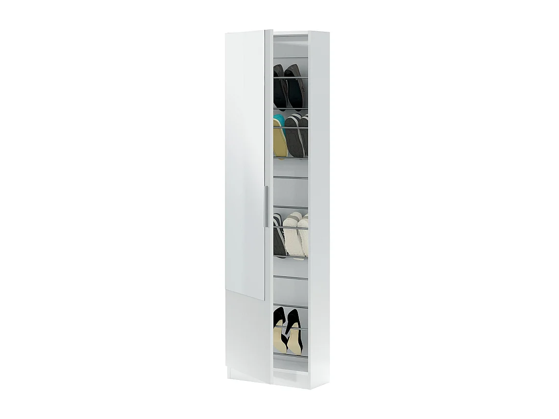 Armoire à chaussures en panneaux de particules mélaminé avec miroir - Longueur 50 x Profondeur 22 x Hauteur 180 cm