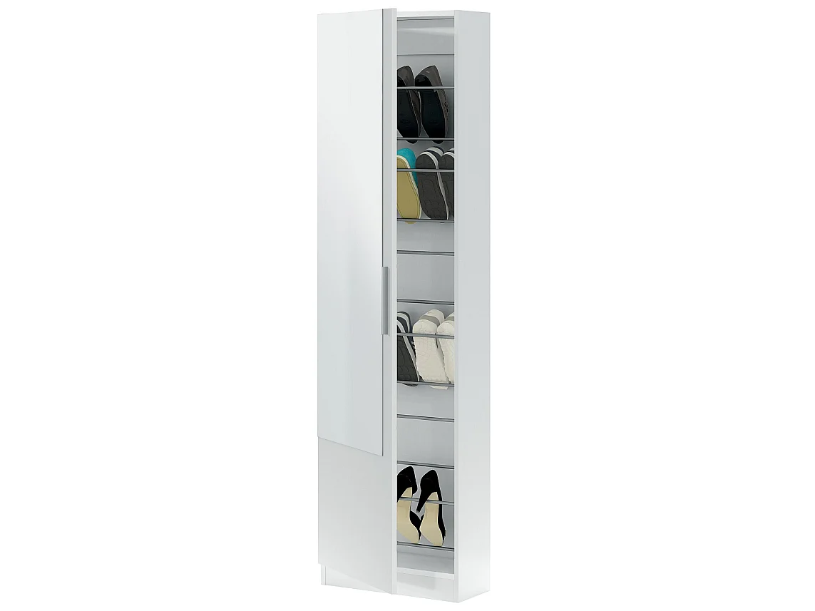 Armoire à chaussures en panneaux de particules mélaminé avec miroir - Longueur 50 x Profondeur 22 x Hauteur 180 cm