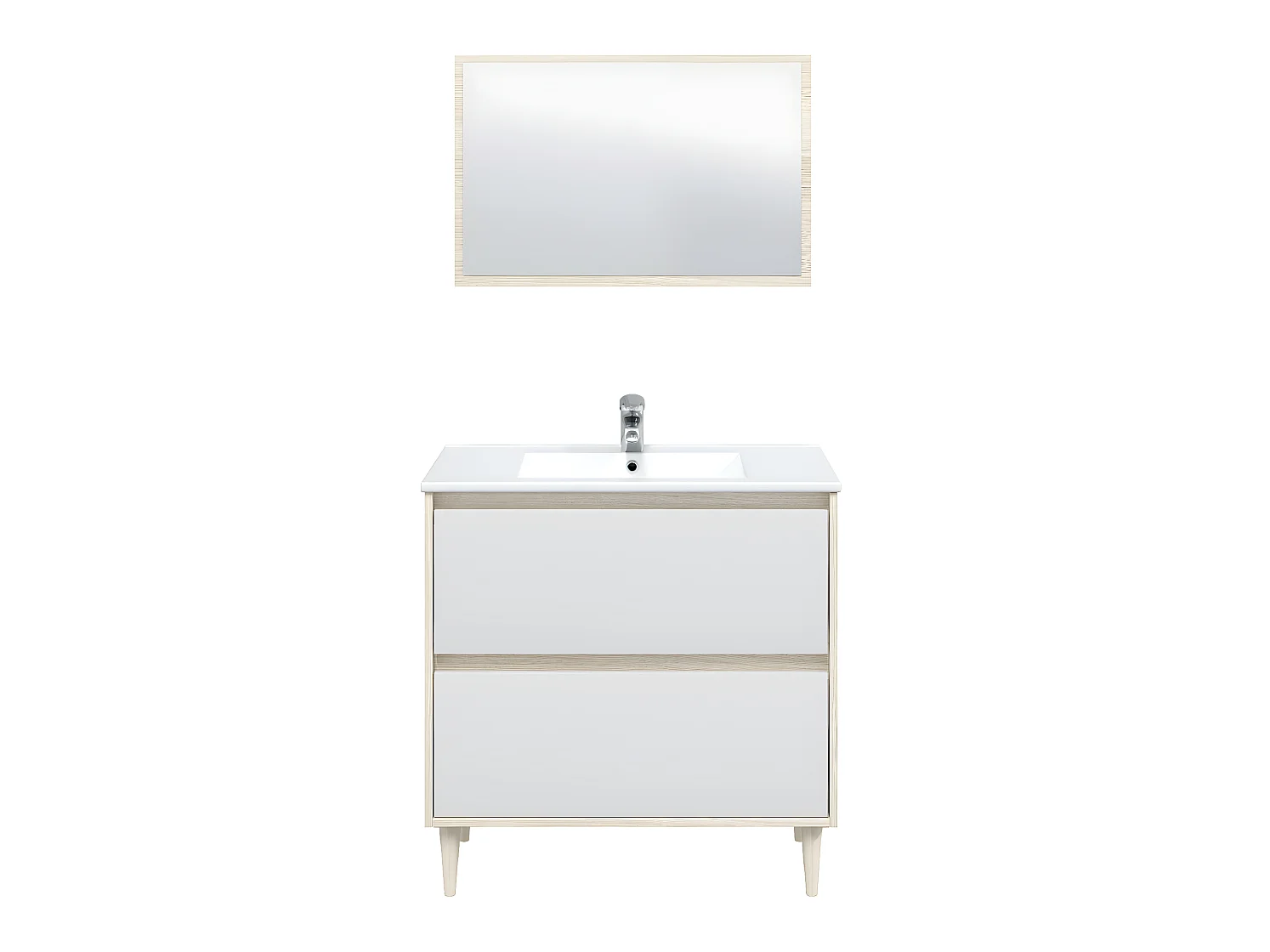 Meuble sous vasque en panneaux de particules mélaminés coloris chêne avec miroir - Longueur 80 x Profondeur 45 x Hauteur 80 cm