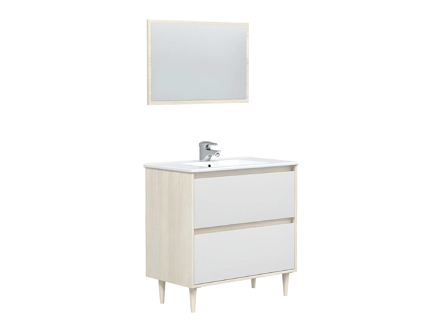 Meuble sous vasque en panneaux de particules mélaminés coloris chêne avec miroir - Longueur 80 x Profondeur 45 x Hauteur 80 cm