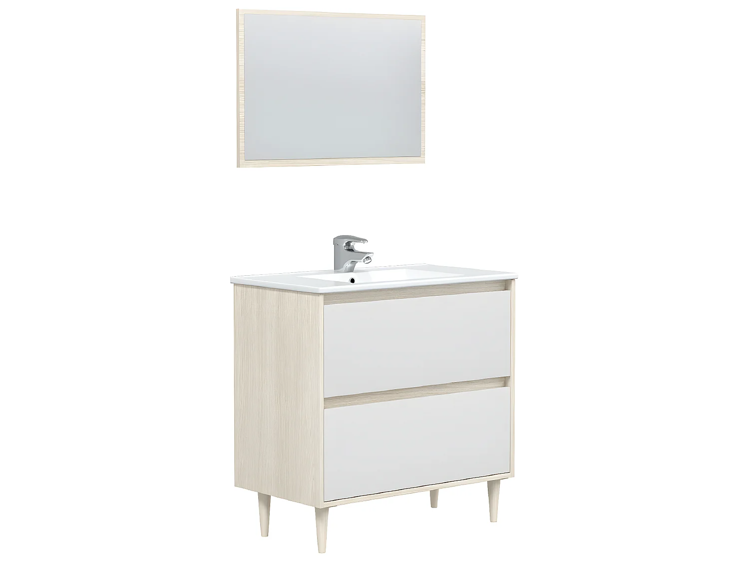 Meuble sous vasque en panneaux de particules mélaminés coloris chêne avec miroir - Longueur 80 x Profondeur 45 x Hauteur 80 cm