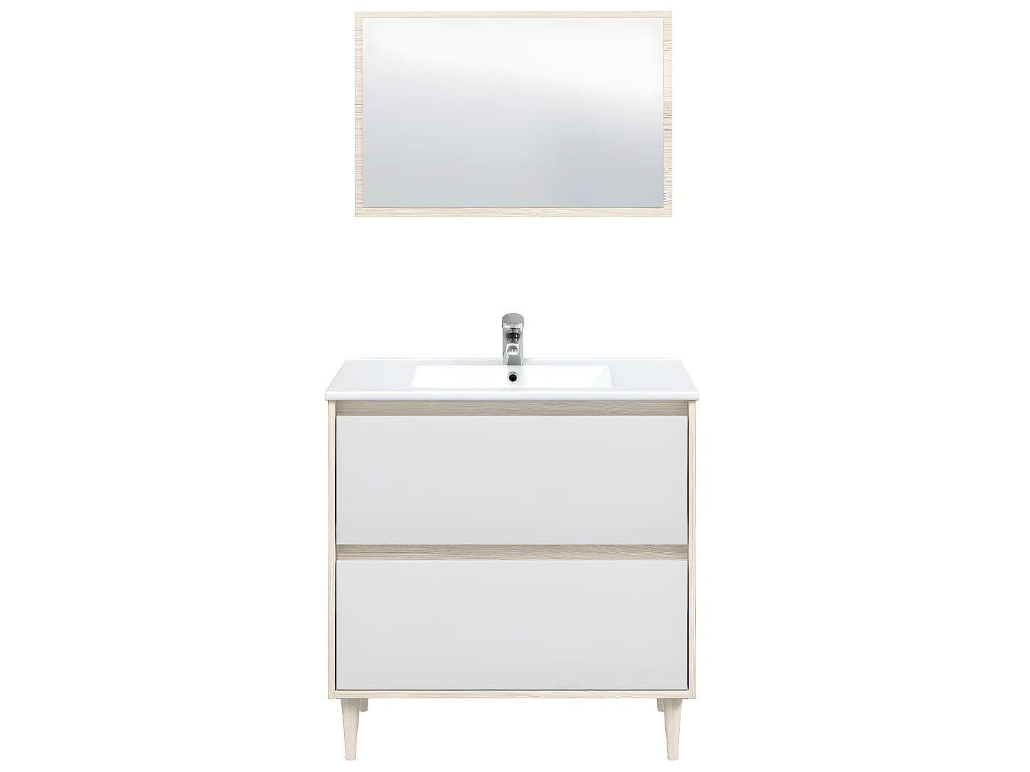 Meuble sous vasque en panneaux de particules mélaminés coloris chêne avec miroir - Longueur 80 x Profondeur 45 x Hauteur 80 cm