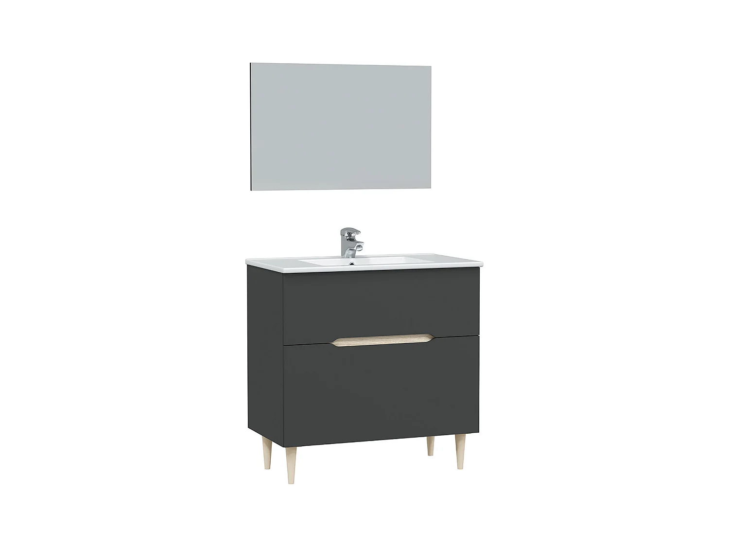 Meuble sous vasque en panneaux de particules mélaminés coloris noir avec miroir - Longueur 80 x Profondeur 45 x Hauteur 80 cm