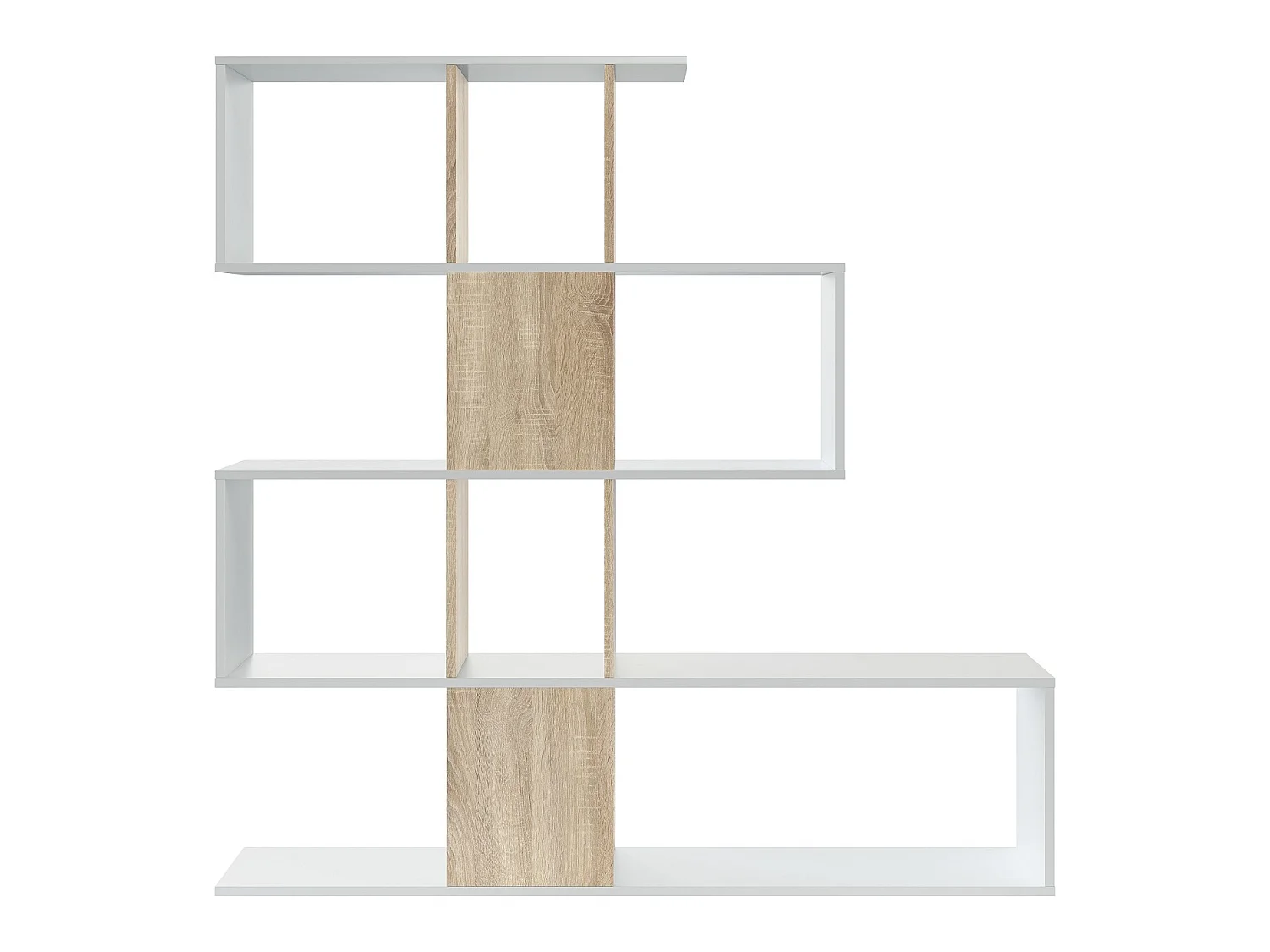 Bibliothèque forme zig zag en bois de chêne coloris blanc - Longueur 145 x Profondeur 29 x Hauteur 145 cm
