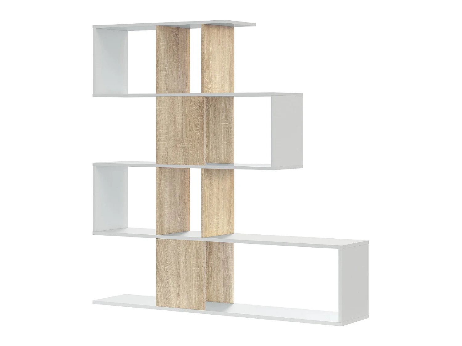 Bibliothèque forme zig zag en bois de chêne coloris blanc - Longueur 145 x Profondeur 29 x Hauteur 145 cm