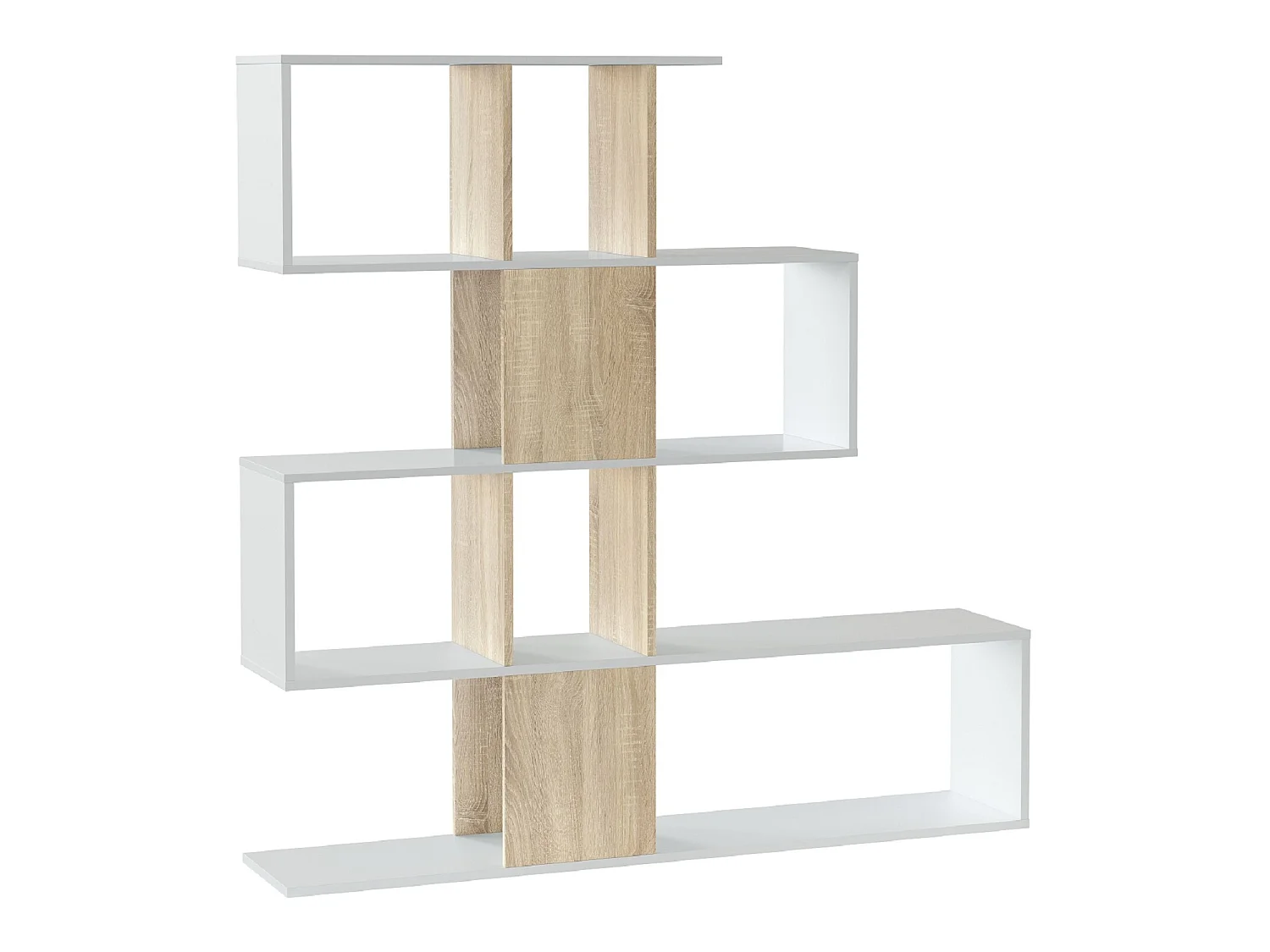 Bibliothèque forme zig zag en bois de chêne coloris blanc - Longueur 145 x Profondeur 29 x Hauteur 145 cm