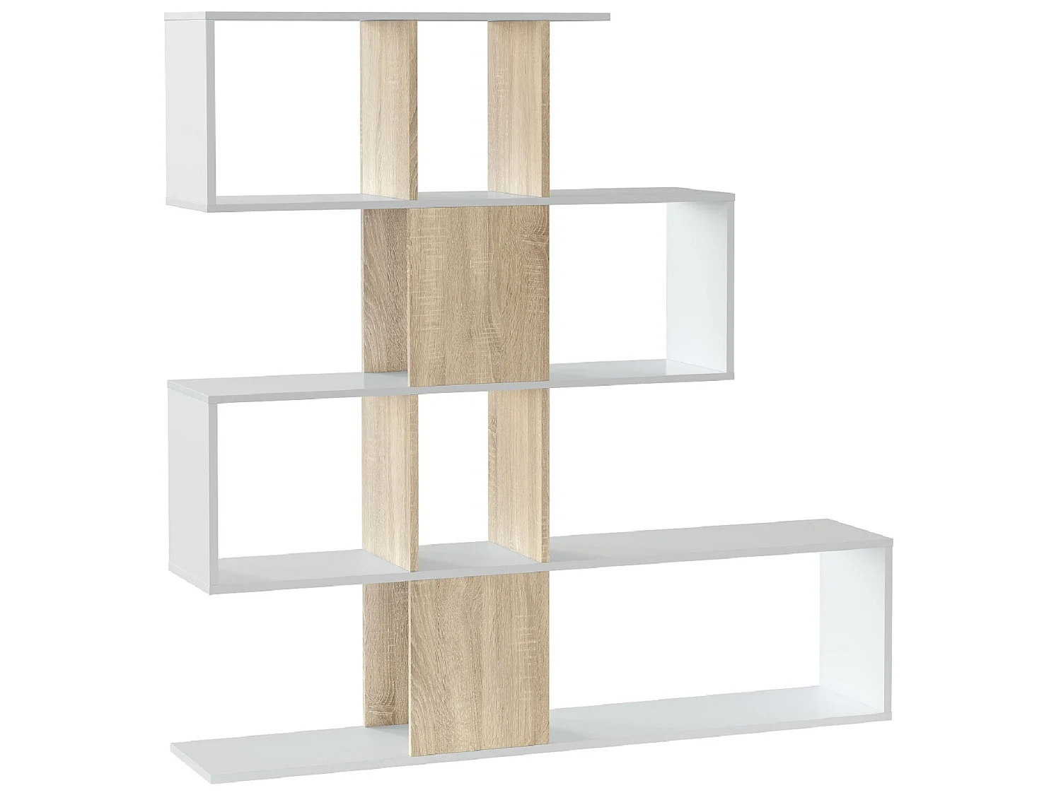 Bibliothèque forme zig zag en bois de chêne coloris blanc - Longueur 145 x Profondeur 29 x Hauteur 145 cm
