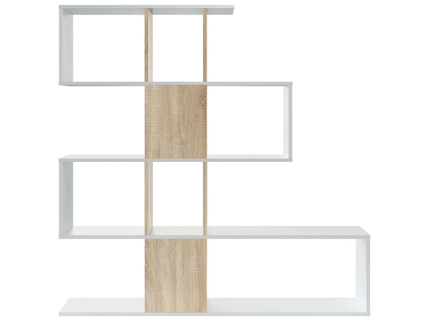 Bibliothèque forme zig zag en bois de chêne coloris blanc - Longueur 145 x Profondeur 29 x Hauteur 145 cm