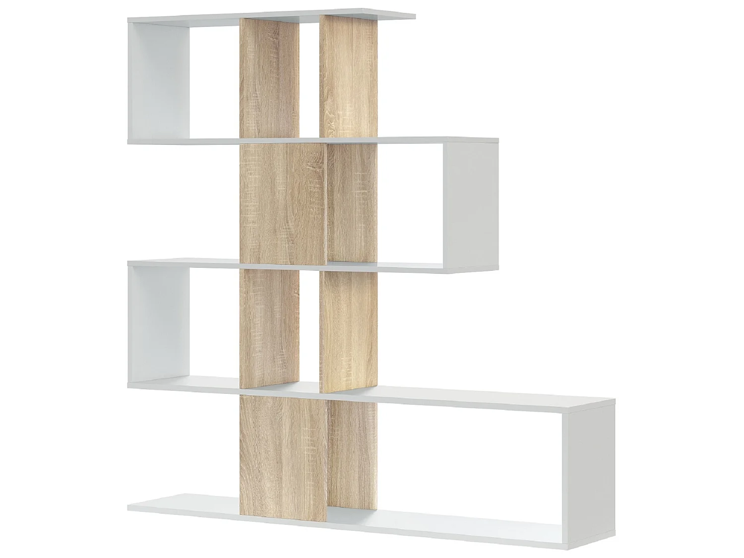 Bibliothèque forme zig zag en bois de chêne coloris blanc - Longueur 145 x Profondeur 29 x Hauteur 145 cm